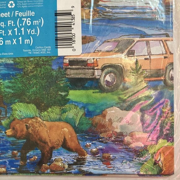 Vintage American Greetings Nature Scene Gift Wrap Canoe Bear Camping Deer - Picture 1 of 5